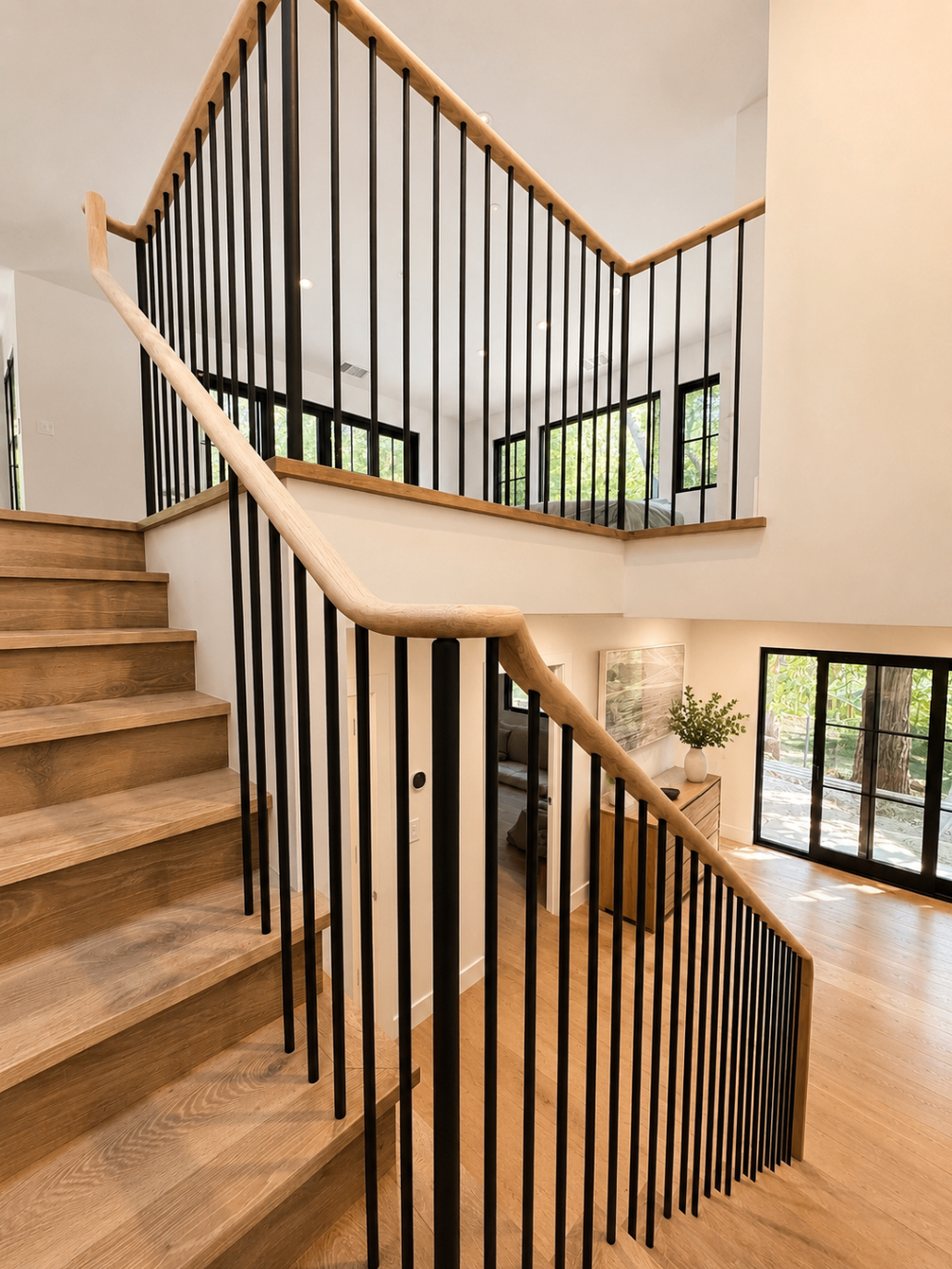 Elegant staircase in modern home interior — R. Da Silva Construction staircases & entryways project, Marin County & East Bay