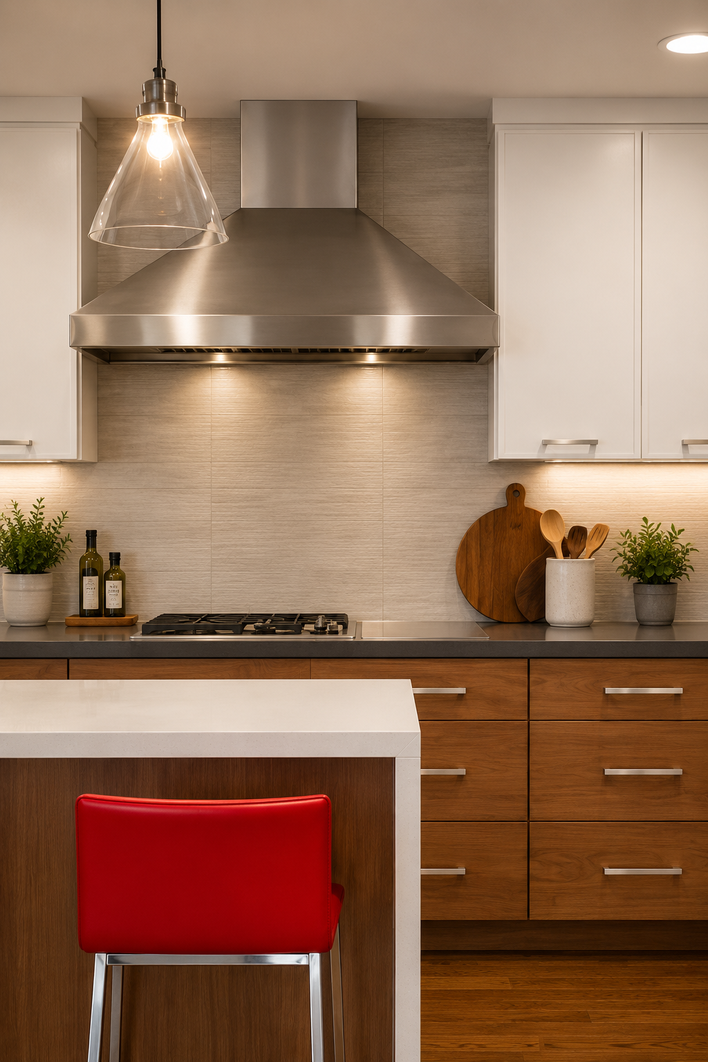 Modern kitchen with a touch of red — R. Da Silva Construction kitchens project, Marin County & East Bay