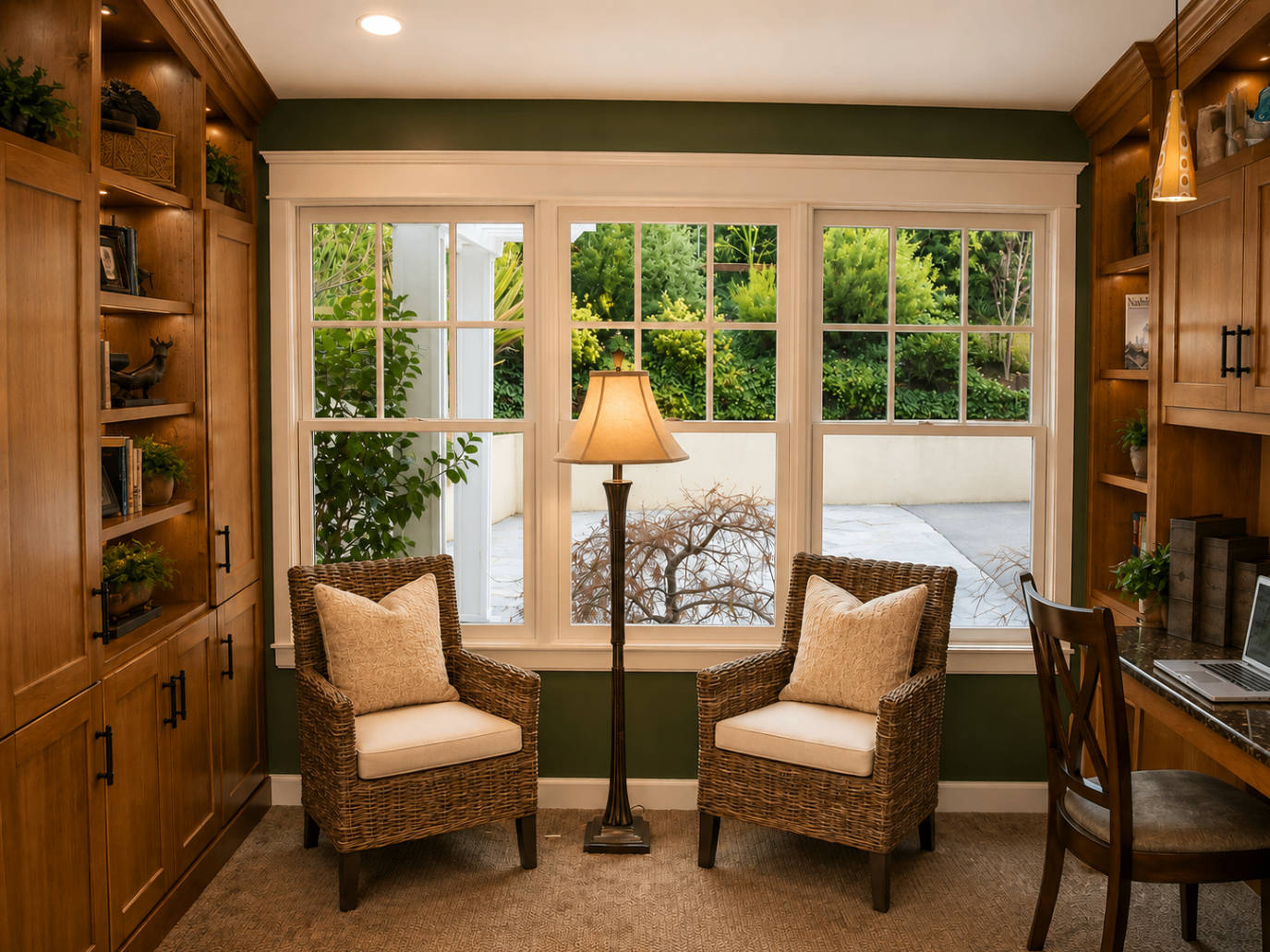 Cozy home office with garden view — R. Da Silva Construction studies & home offices project, Marin County & East Bay