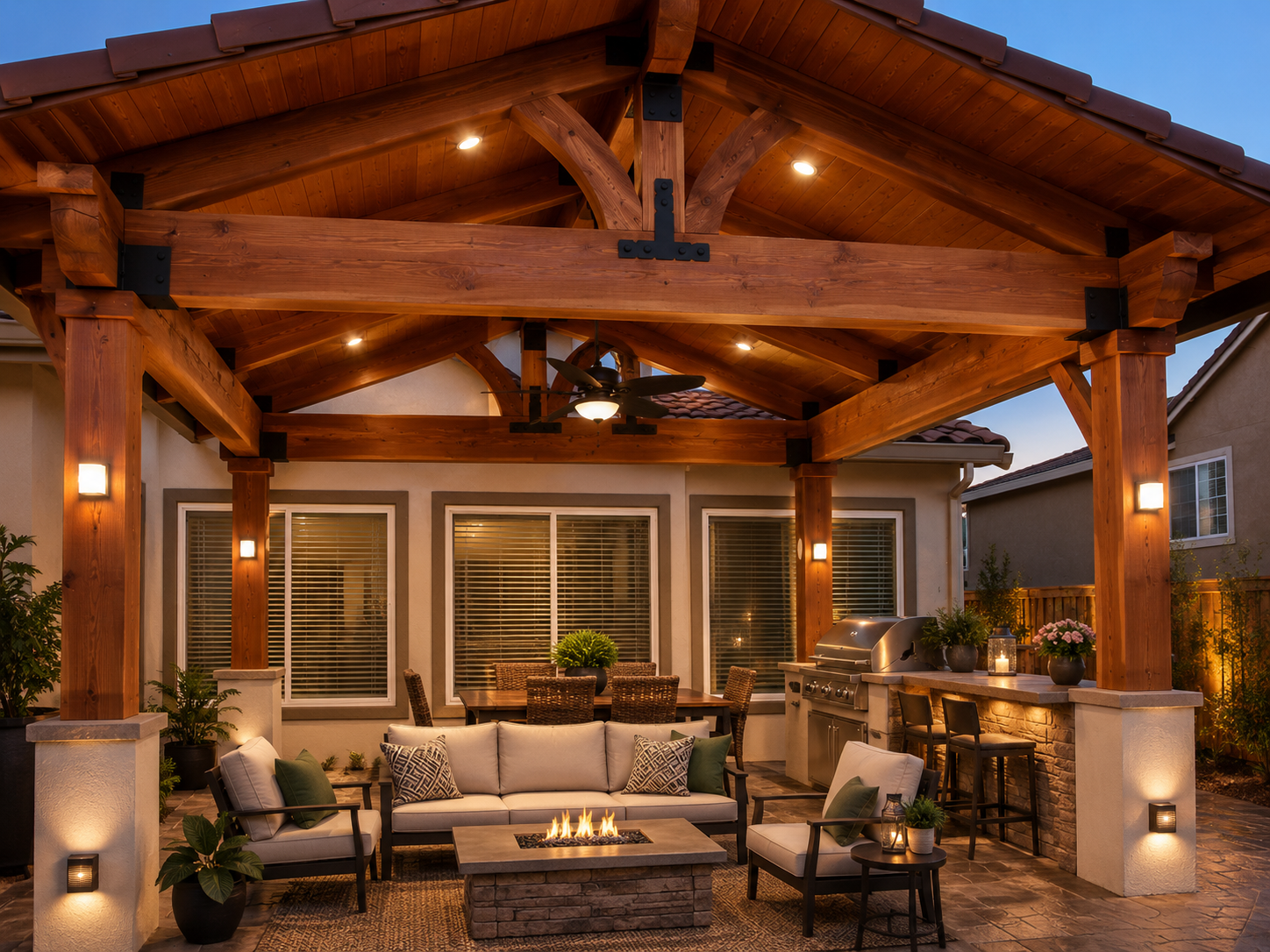 Cozy backyard patio at sunset — R. Da Silva Construction outdoor & exterior project, Marin County & East Bay