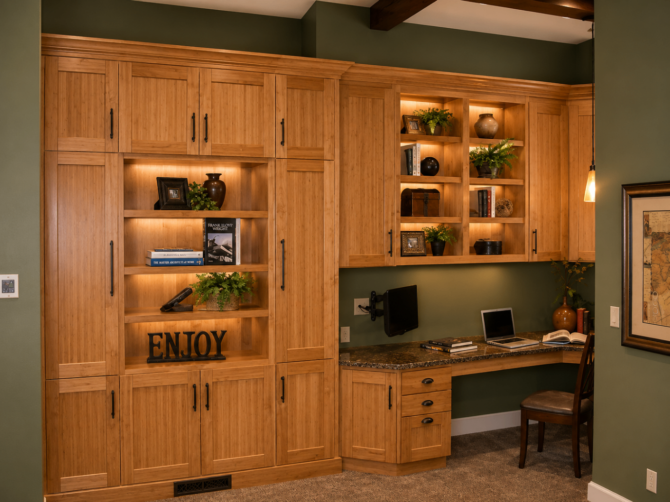 Cozy home office with custom cabinetry — R. Da Silva Construction studies & home offices project, Marin County & East Bay
