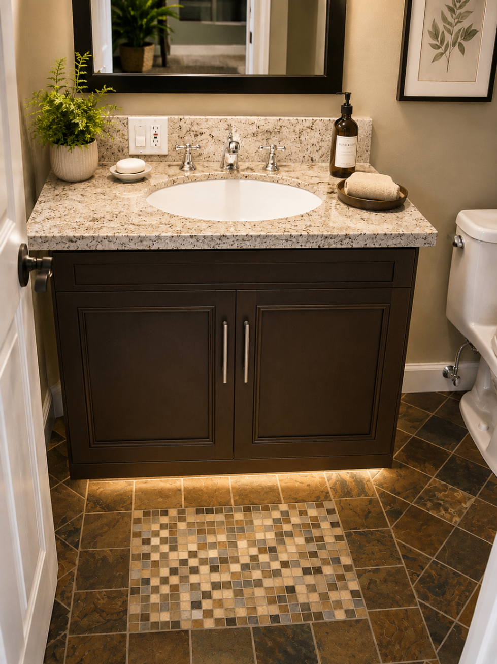 Modern bathroom vanity with neutral tones — R. Da Silva Construction bathrooms project, Marin County & East Bay