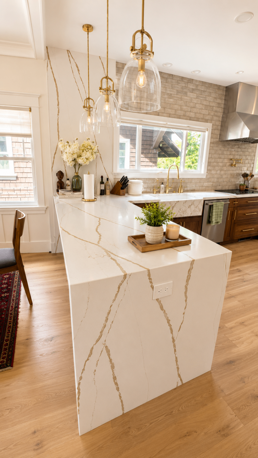 Modern farmhouse kitchen with marble island — R. Da Silva Construction kitchens project, Marin County & East Bay