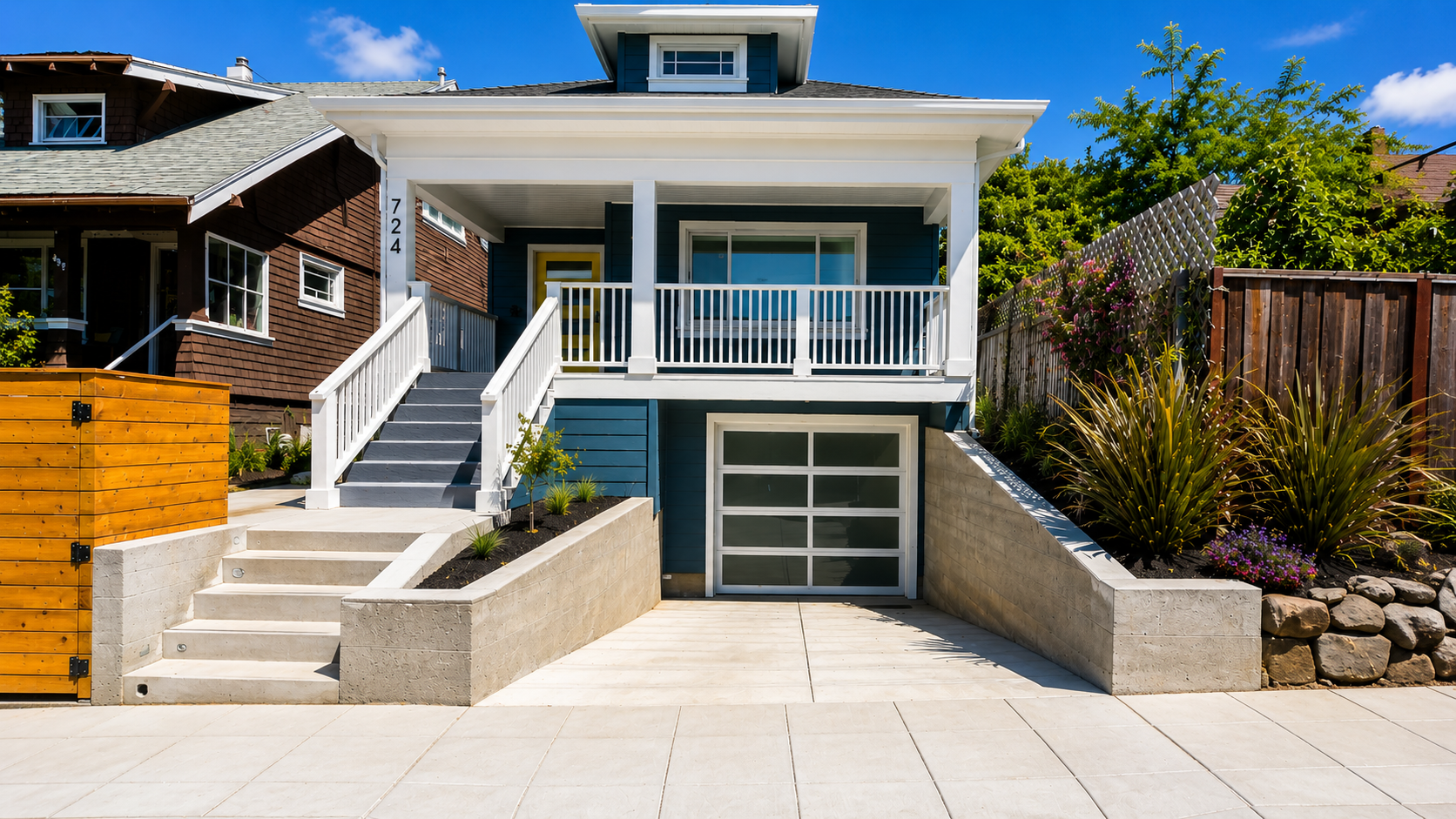 Modern craftsman house with bright porch — R. Da Silva Construction outdoor & exterior project, Marin County & East Bay