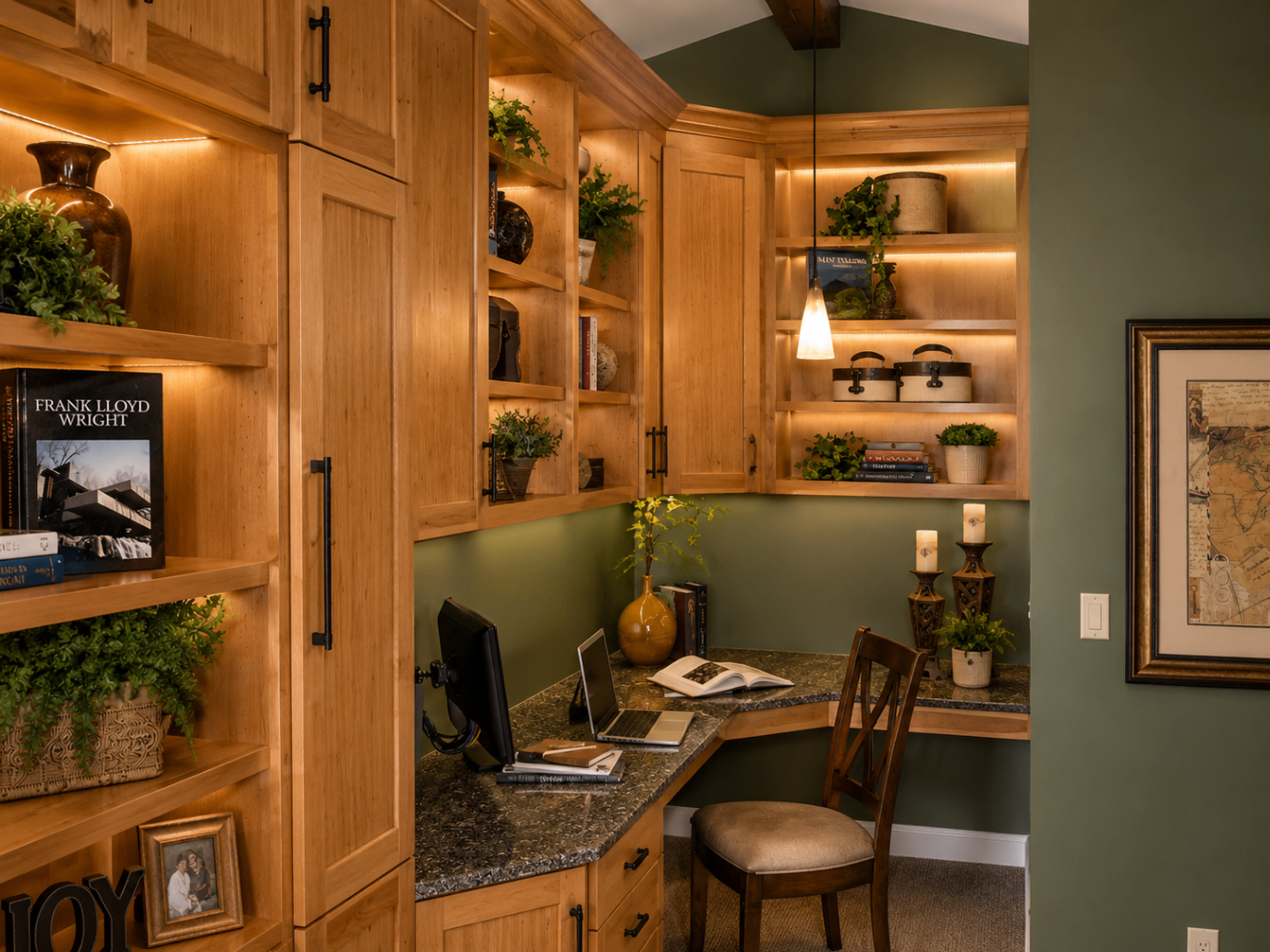 Cozy curated home office nook — R. Da Silva Construction studies & home offices project, Marin County & East Bay