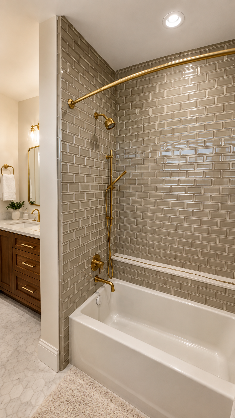 Modern bathroom with gold accents — R. Da Silva Construction bathrooms project, Marin County & East Bay