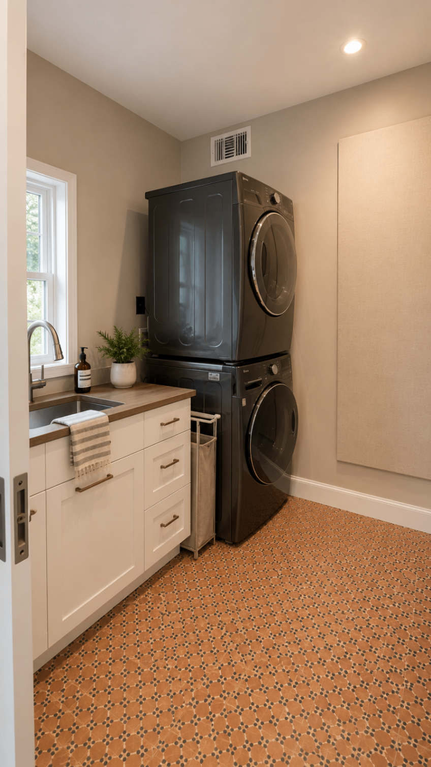 Modern minimalist laundry room with natural light — R. Da Silva Construction laundry & mudrooms project, Marin County & East Bay
