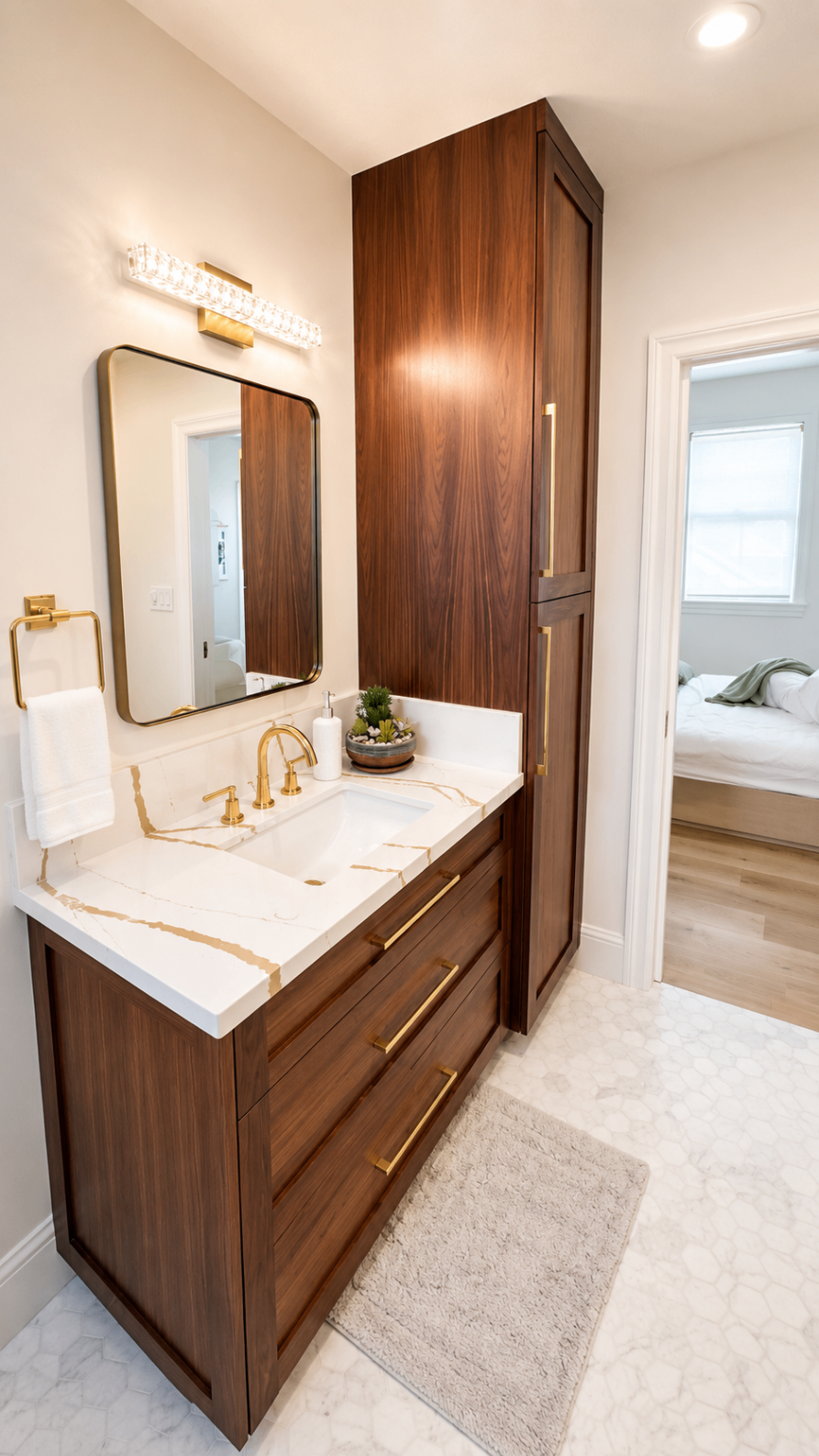 Modern luxury bathroom with walnut accents — R. Da Silva Construction bathrooms project, Marin County & East Bay