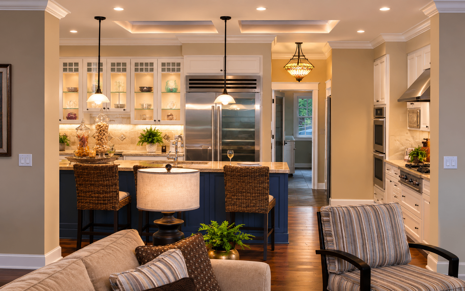Cozy upscale kitchen and living room — R. Da Silva Construction kitchens project, Marin County & East Bay
