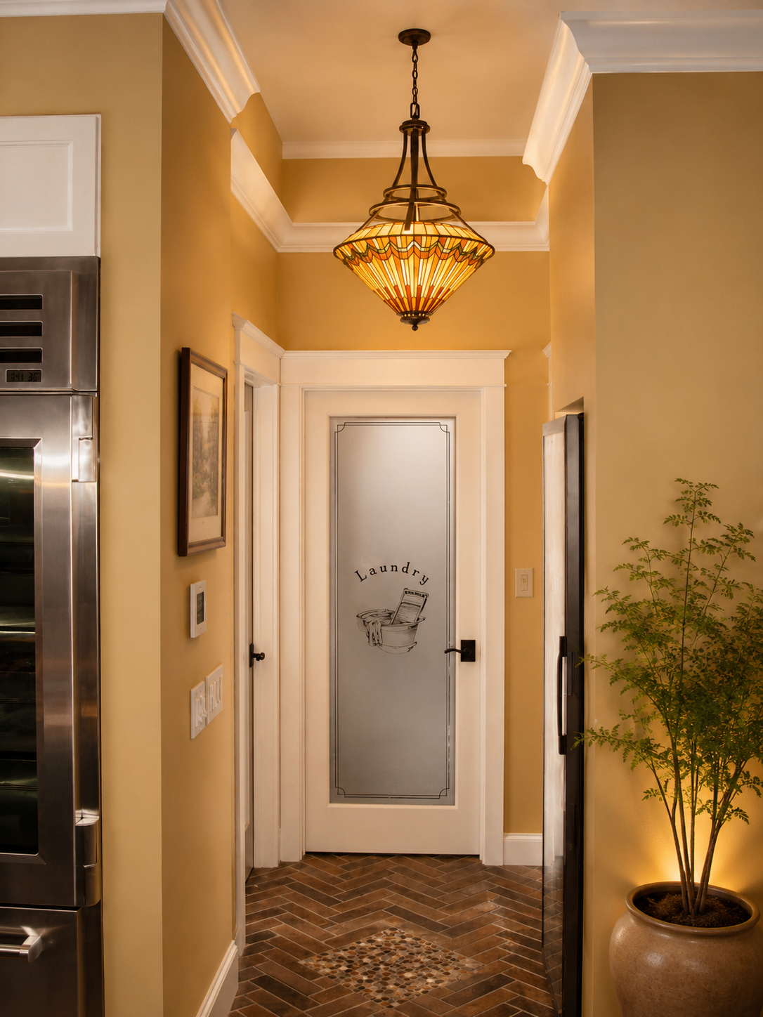 Cozy hallway with laundry room door — R. Da Silva Construction staircases & entryways project, Marin County & East Bay